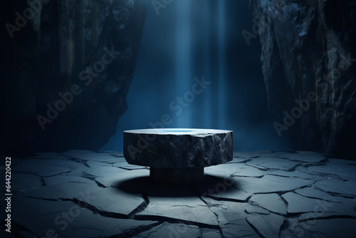 Abstract black background futuristic stone pedestal for product presentation, podium product 3d rendering
