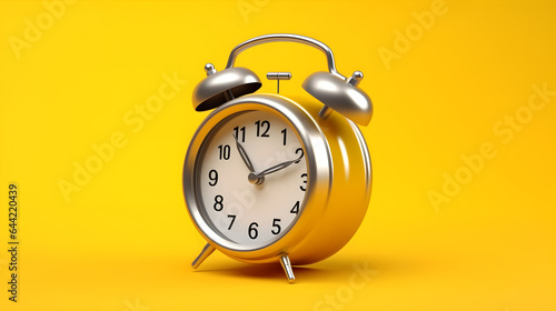 Retro old vintage alarm clock on a bright yellow background