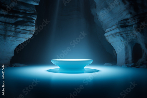 Abstract black background futuristic stone pedestal for product presentation, podium product 3d rendering
