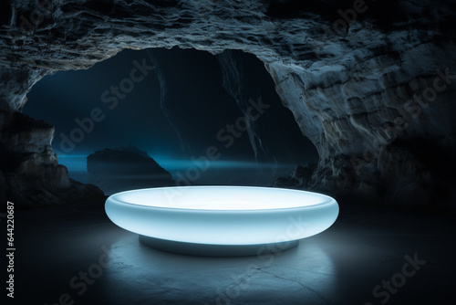 Abstract black background futuristic stone pedestal for product presentation, podium product 3d rendering
