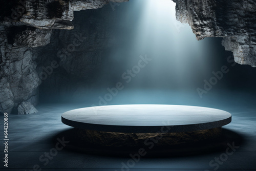 Abstract black background futuristic stone pedestal for product presentation, podium product 3d rendering
