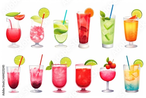 Cocktails assortment on white background