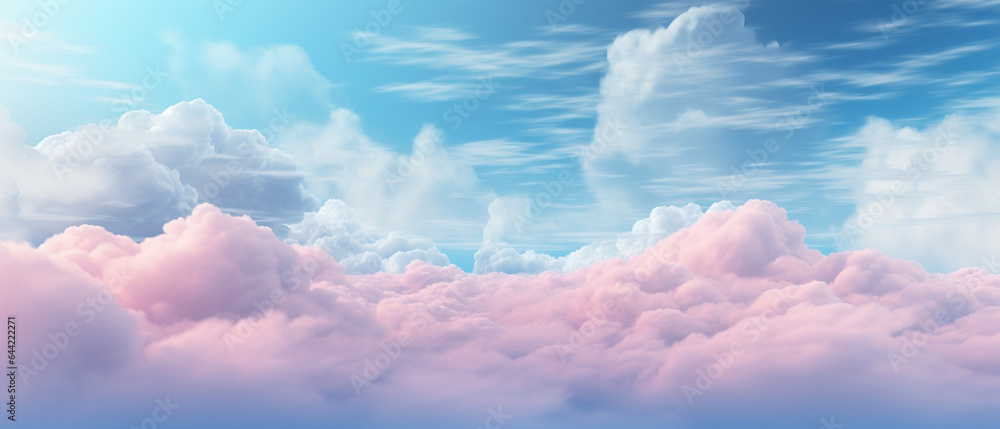 Niebieskie tło - niebo z delikatnymi chmurami i obłokami - tron Boży, rajska światłość. Miejsce przebywania aniołów. - obrazy, fototapety, plakaty 