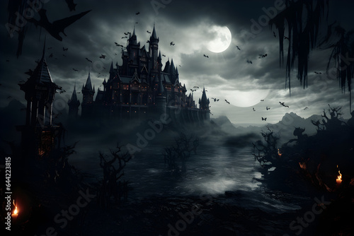 Spooky Halloween background with castle