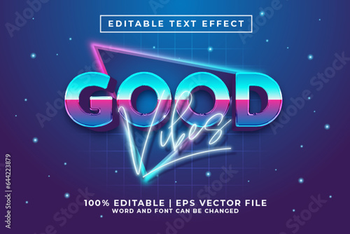 Good Vibes 3d Editable Text Effect Retro 80s Style Premium Vector