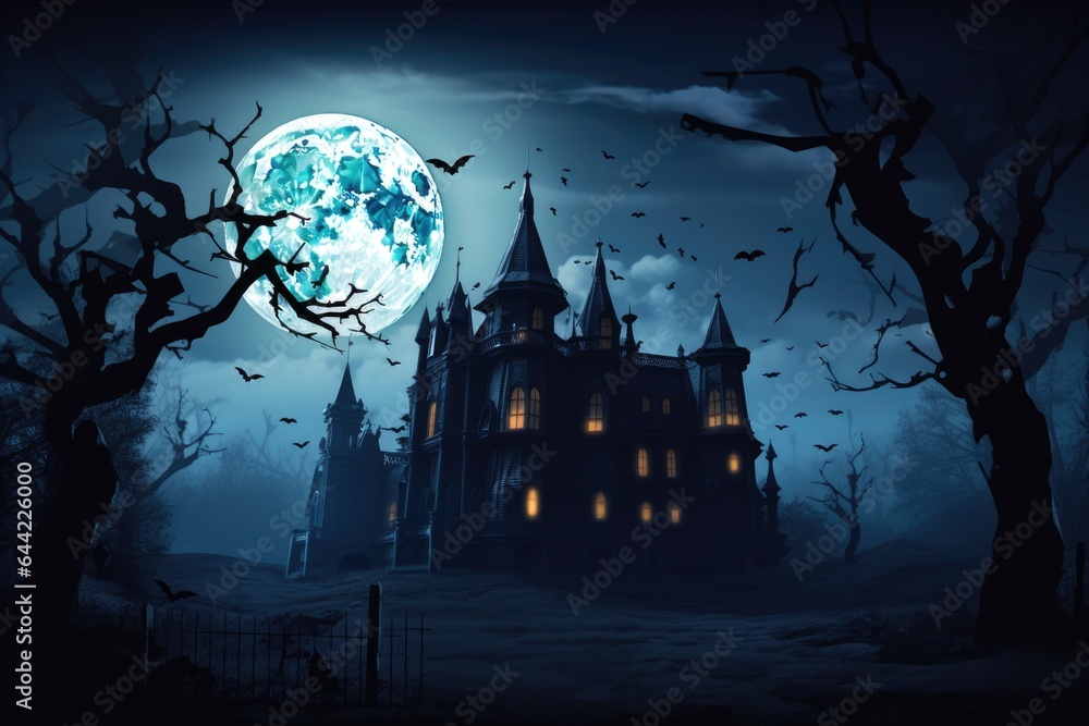 Scary Gothic castle on Halloween night