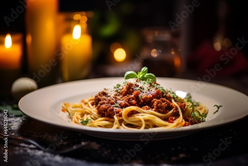 a delicious dish of italian spaghetti bolognese on a plate in an italian restaurant