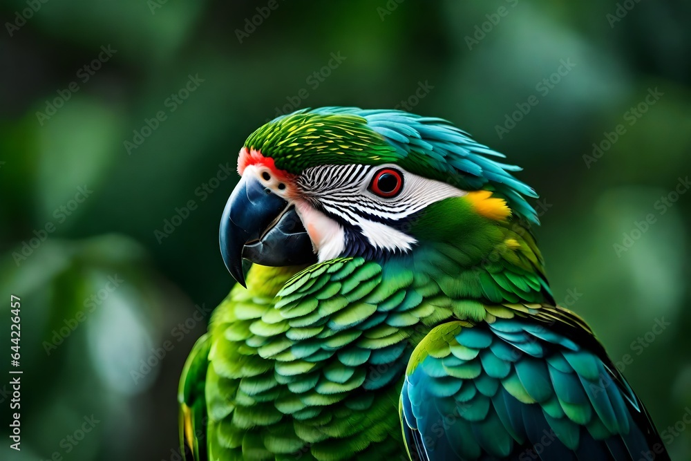 a green-headed parrot in closeup  