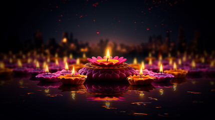 Candle light and bokeh background celebrate Indian Holiday Diwali. AI Generative