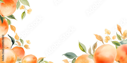 Watercolor illustration frame with apricots and white copy space for text