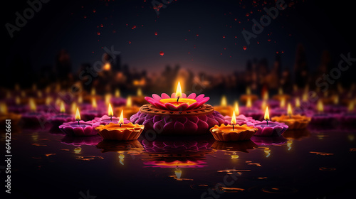 Candle light and bokeh background celebrate Indian Holiday Diwali. AI Generative