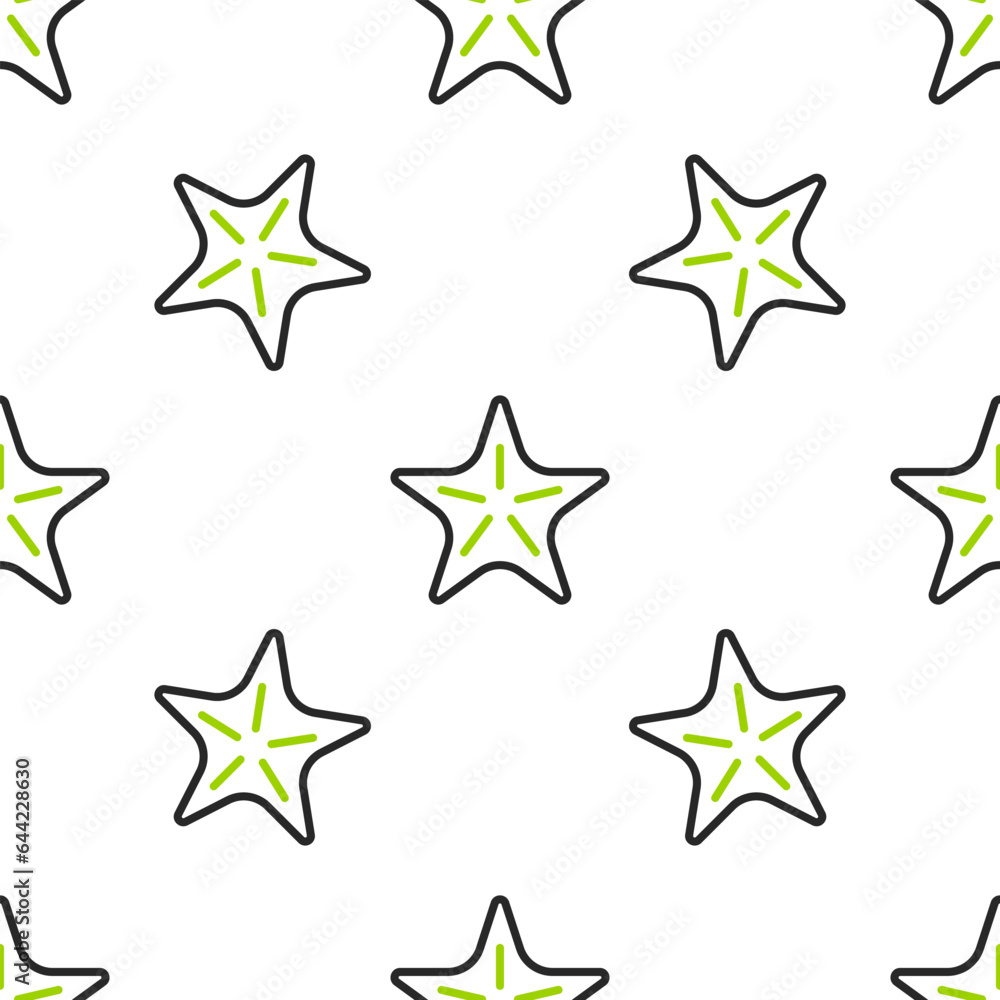 Fototapeta premium Line Starfish icon isolated seamless pattern on white background. Vector