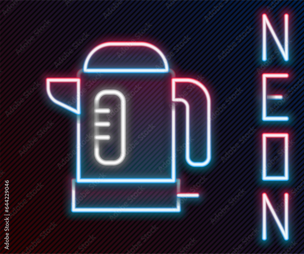 Glowing neon line Electric kettle icon isolated on black background. Teapot icon. Colorful outline concept. Vector Glowing neon line Electric kettle icon isolated on black background. Teapot icon. Colorful outline concept. Vector