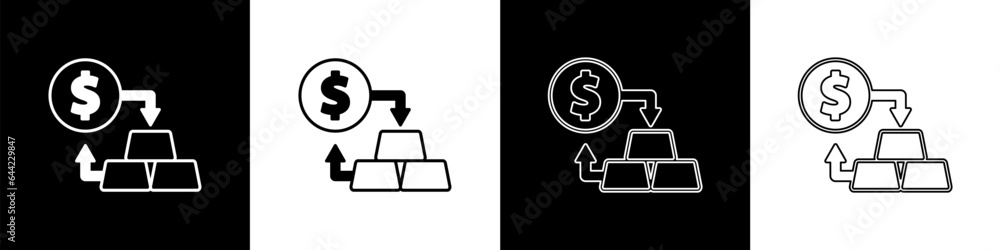 Set Gold exchange money icon isolated on black and white background. Money changer. Vector Set Gold exchange money icon isolated on black and white background. Money changer. Vector