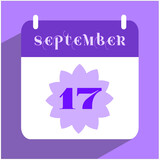 Flat icon calendar isolated on lilac background. Vector illustration. Calendar date. 17th day of the month icon. September.