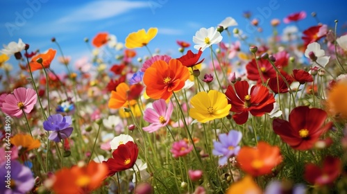 a high-definition image of a vibrant field of wildflowers in full bloom, swaying gently in the breeze © Muhammad