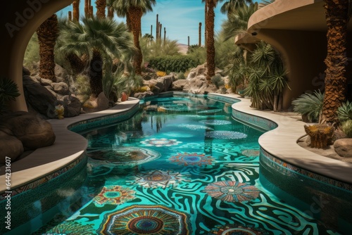 Desert Oasis with Palm-Fringed Outdoor Pool - AI Generated © ArquitecAi