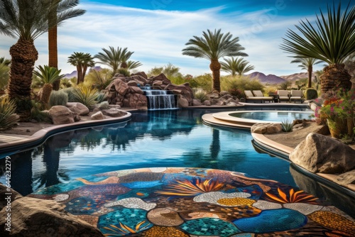 Desert Oasis with Palm-Fringed Outdoor Pool - AI Generated