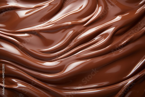 Full frame closeup background of delicious sweet melted chocolate glaze texture on top of cake