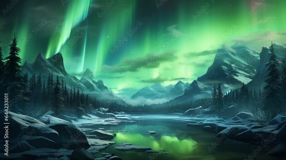 a serene scene of the northern lights dancing across the Arctic sky