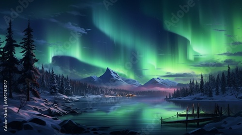 a serene scene of the northern lights dancing across the Arctic sky