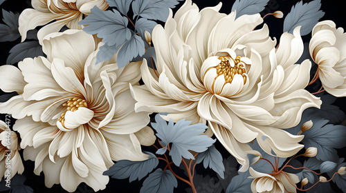 Bouquet of white lilies flowers, flower fabric pattern floral background wallpaper