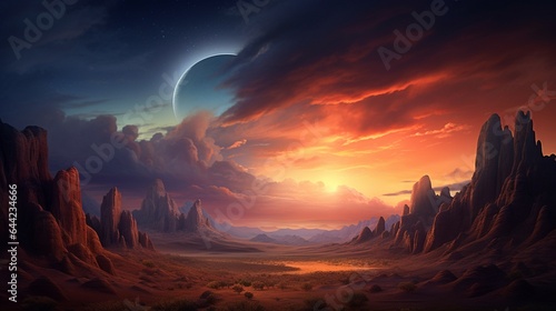 Design a composition that showcases the serene beauty of a night sky above a desert landscape