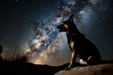 Canine calls out to celestial body in the night. Generative AI