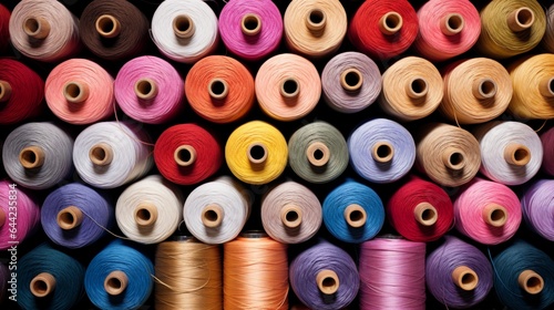 Design a high-resolution photograph of cotton threads arranged meticulously, capturing their inherent beauty