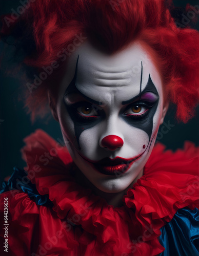 Woman wearing halloween clown theme make up