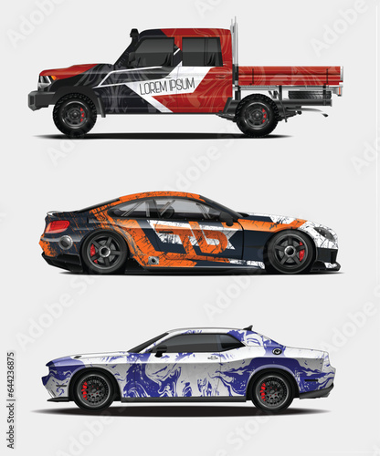 Pickup truck wrap design vector. Graphic abstract stripe racing background kit designs for wrap vehicle