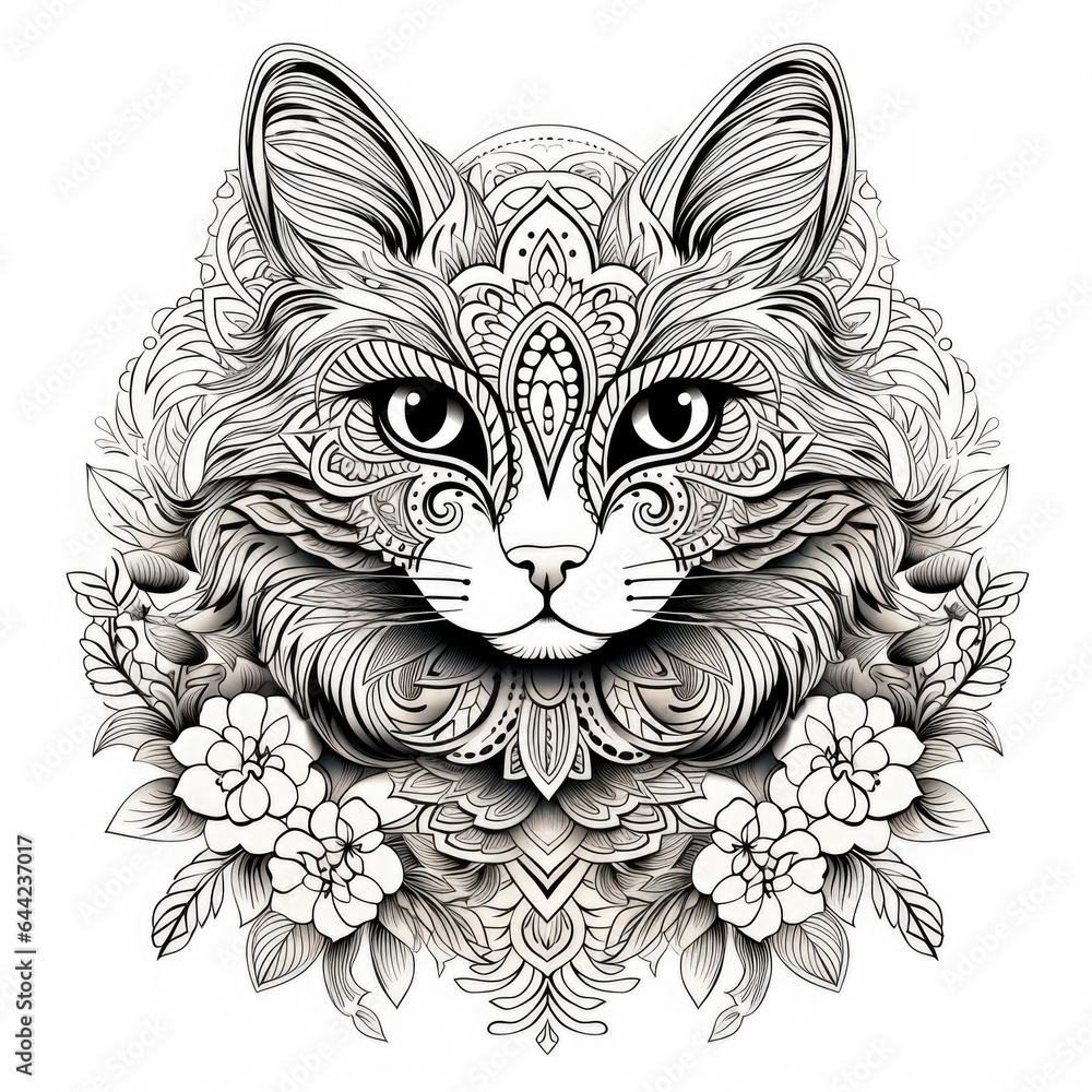illustration for children and adults for coloring and tatoo design. Created whit generative Ai technology.