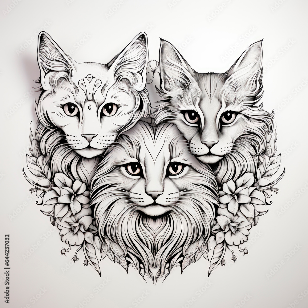 illustration for children and adults for coloring and tatoo design.  Created with generated AI technology