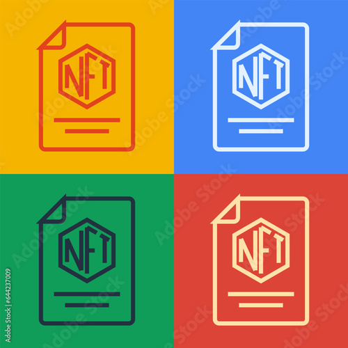Pop art line NFT contract icon isolated on color background. Non fungible token. Digital crypto art concept. Vector