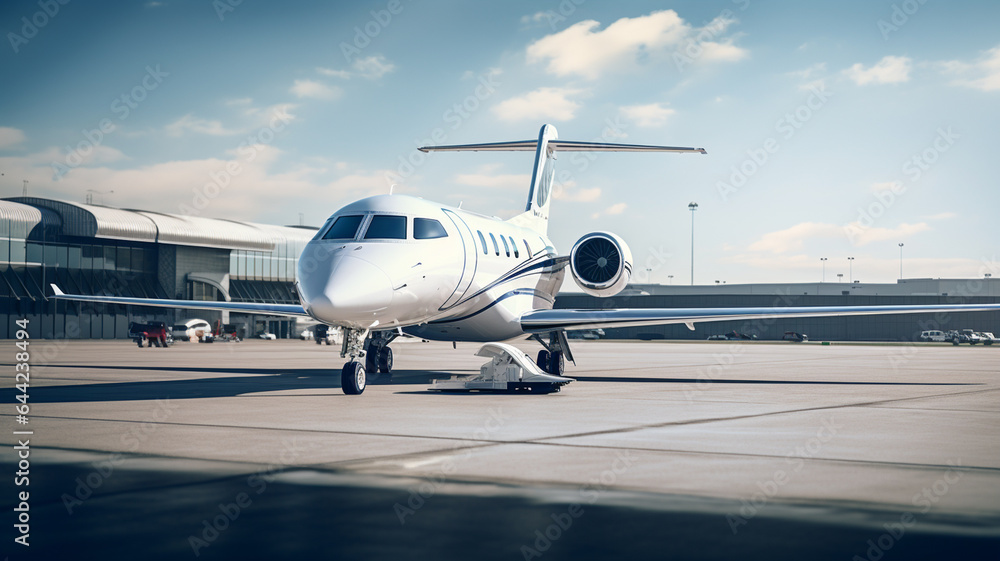 modern jet aircraft in a private airport modern jet aircraft in a private airport