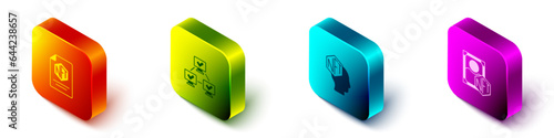 Set Isometric NFT contract, blockchain technology, Digital crypto art and icon. Vector