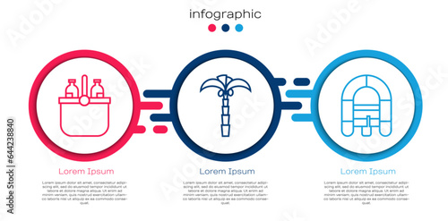 Set line Cooler bag and water, Tropical palm tree and Rafting boat. Business infographic template. Vector