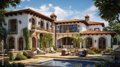 an elegant Mediterranean-style villa with terracotta roofs and a picturesque courtyard  © Muhammad
