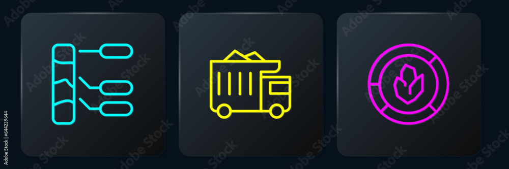 Set line Soil analysis, and Mining dump truck. Black square button. Vector Set line Soil analysis, and Mining dump truck. Black square button. Vector