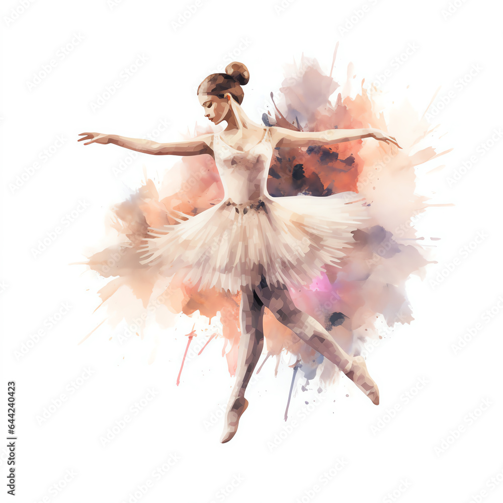  a delicate watercolor painting capturing the grace and elegance of a ballerina - obrazy, fototapety, plakaty 
