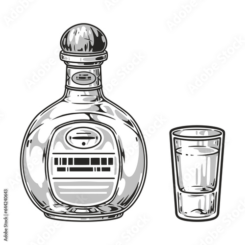 Tequila drink detailed logotype monochrome
