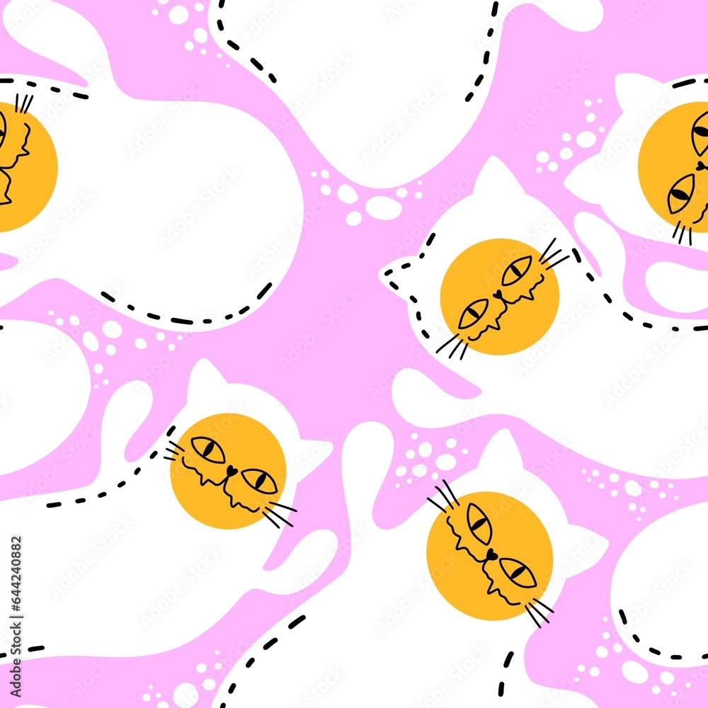Cartoon animals seamless scrambled eggs and cat pattern for wrapping paper and fabrics and kids clothes print