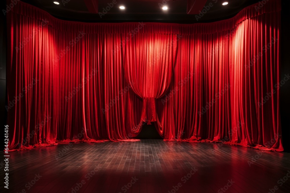 striking scarlet theater backdrop. Generative AI - obrazy, fototapety, plakaty 