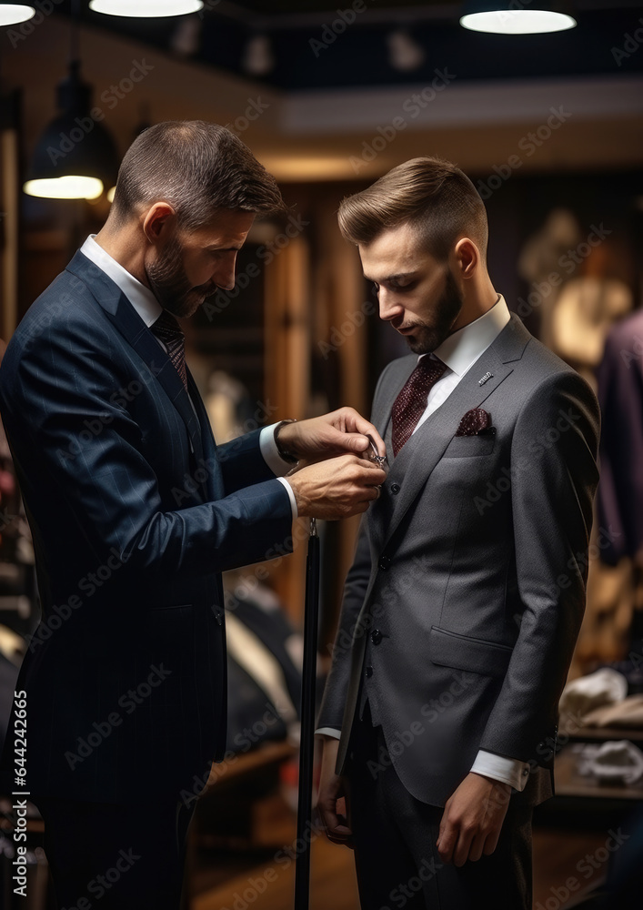 Generative AI, a tailor in an expensive suit sews a jacket to order for