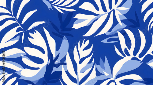 a tropical blue pattern with white leaves photo