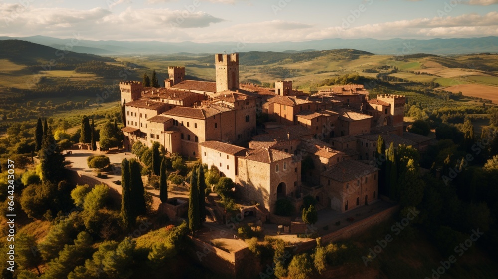 Certaldo Alto italian old town in Tuscany from drone 