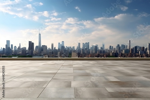 Empty concrete rooftop on the background of a beautiful cityscape skyline at daytime  mockup
