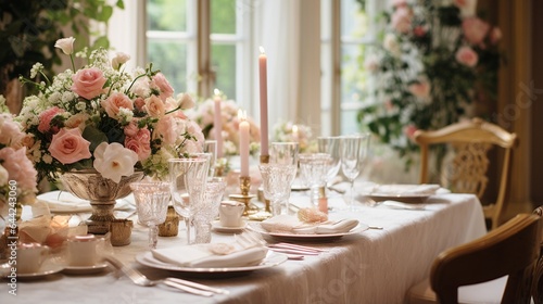 Closeup shot of an elegant wedding table setting in the hall 