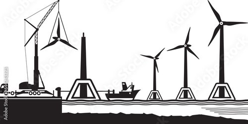 Offshore floating wind farm construction – vector illustration
