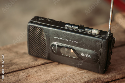 Quadro em tela Retro portable radio cassette recorder black